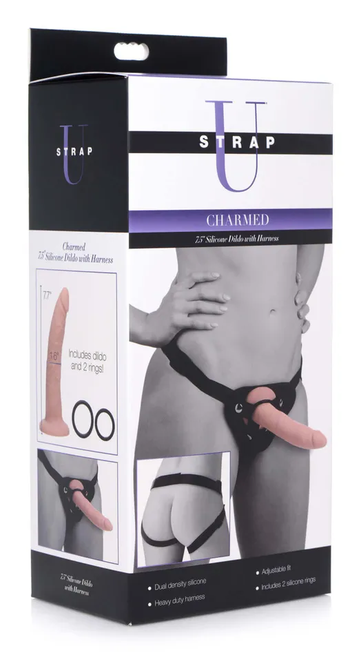 Charmed 75 Inch Silicone Dildo With Harness XR Brands Strap U Female Sex Toys Charmed 75 Inch Silicone Dildo With Harness XR Brands Strap U Female Sex Toys