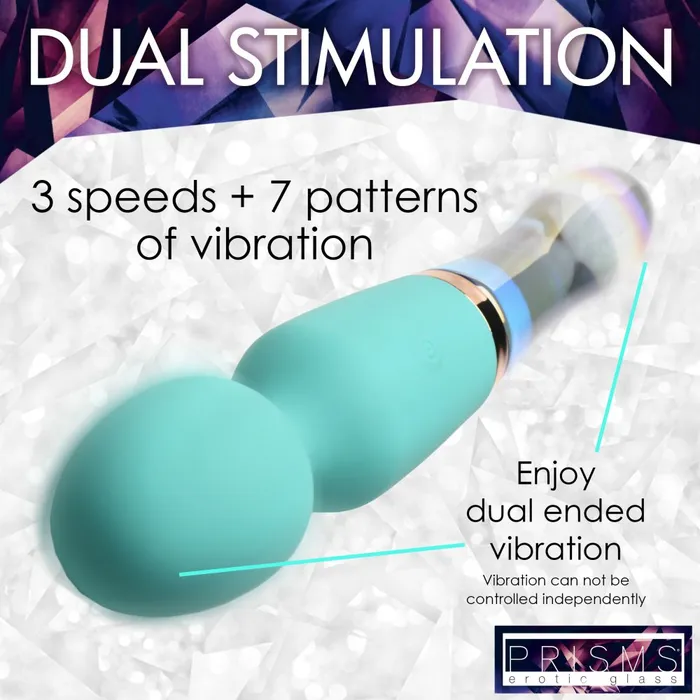Female Sex Toys 10X Turquoise Dual Ended Silicone and Glass Wand Vibrator Prisms Erotic Glass
