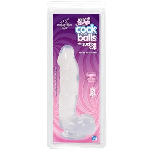 Jelly Jewels Cock and Balls With Suction Cup Clear Sale Specials Dildos