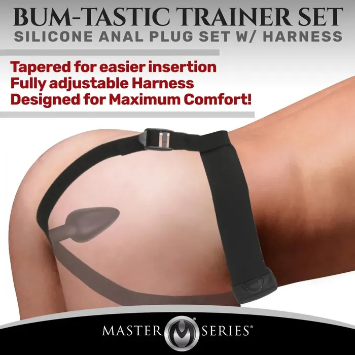 Male Sex Toys Master Series Bondage Anal Plug BumTastic Trainer Set Silicone 3 Piece Anal Plug Set with Harness