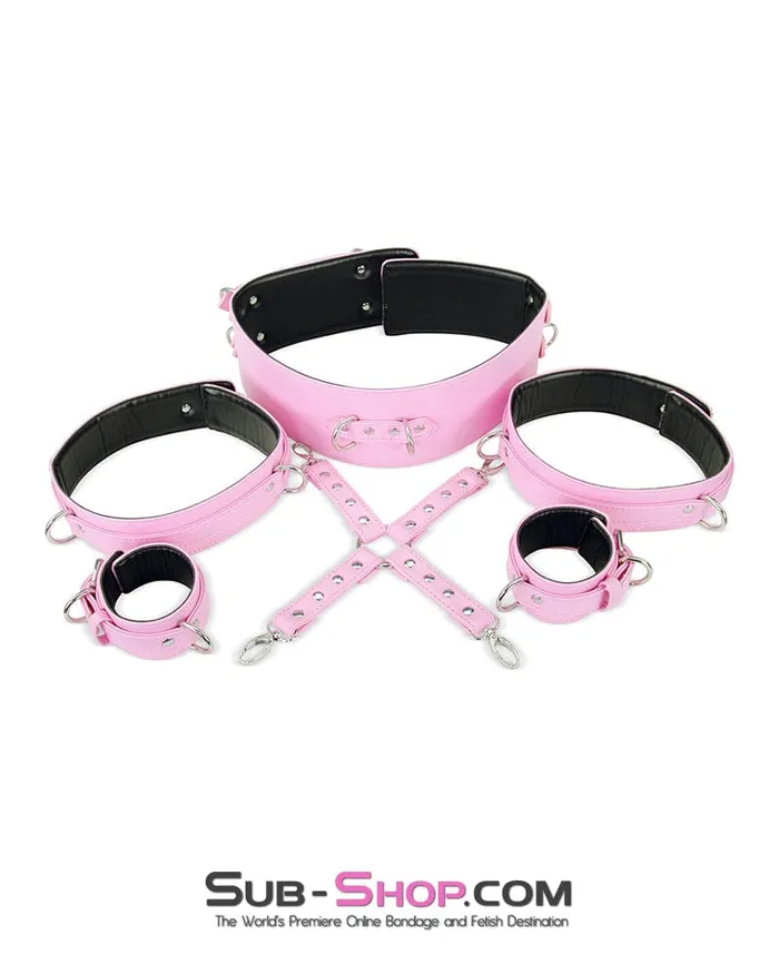 9945MSIS Pink Padded Sissy Boi Bondage Belt Feminization Sissy Maid Thigh Cuffs Wrist Cuffs and Connector Strap Moonwell Restraints