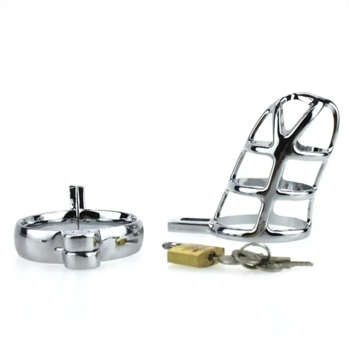 Male Sex Toys HSY 8707HS Cock Tease Locking Steel Male Chastity Set
